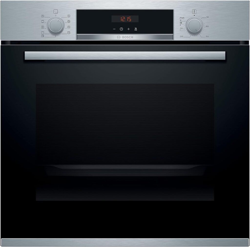 Bosch Home Kitchen Appliances Bosch Serie 2 HHF113BR0B Stainless Steel Single Electric Oven with A Energy Efficiency, 66 Litre Capacity, Electronic Clock Timer And Enamel Interior [Energy Class A]