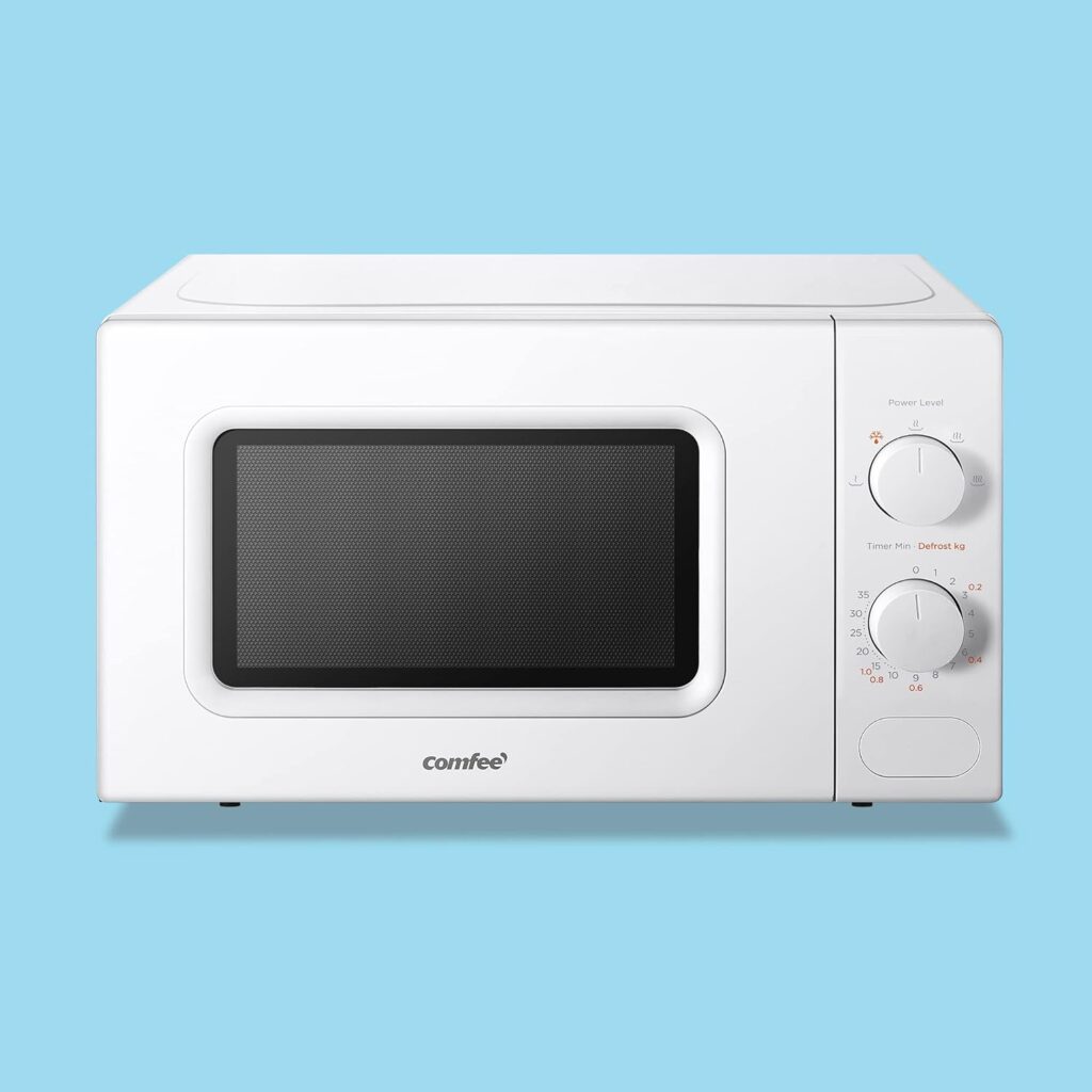COMFEE 700W 20L White Microwave Oven With 5 Cooking Power Levels, Quick Defrost Function, And Kitchen Manual Timer - Compact Design CM-M202CC(WH)