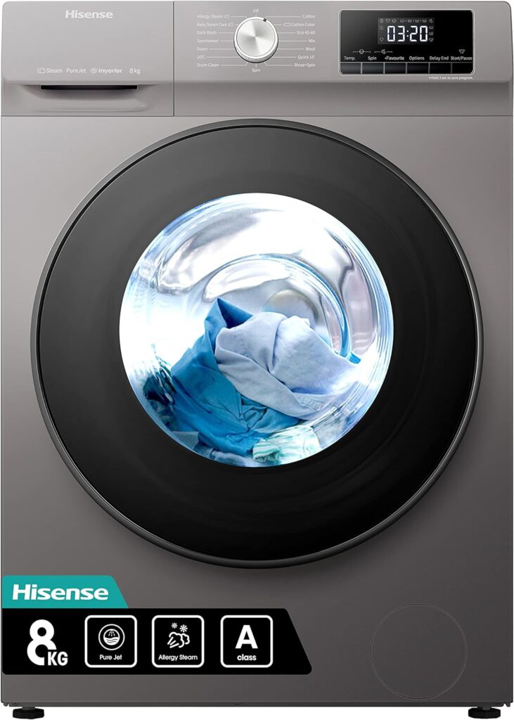 Hisense WFQA8014EVJMT 8kg Washing Machine with 1400 rpm - Titanium - A Rated