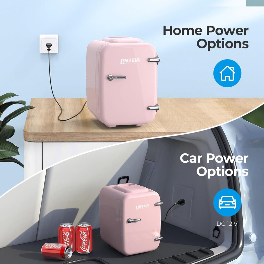 Portable Mini Fridge, 4 Liter /6 Cans Drinks Skincare Fridge, Small Fridge for Bedroom Car Office Desk, Thermoelectric Cooler and Warmer (Pink) [Energy Class F]