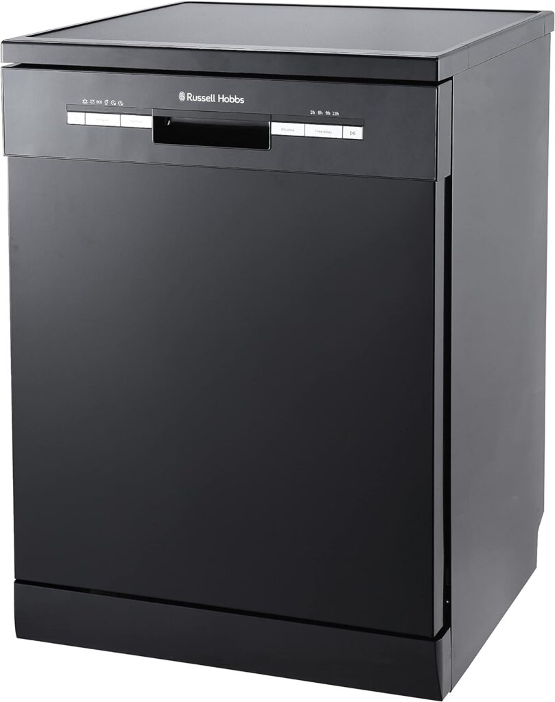 Russell Hobbs RHDW3B-M Freestanding Full Size Dishwasher, 5 Temperature Settings, 11 liters, Black, Noise level: decibels 49 [Energy Class D]