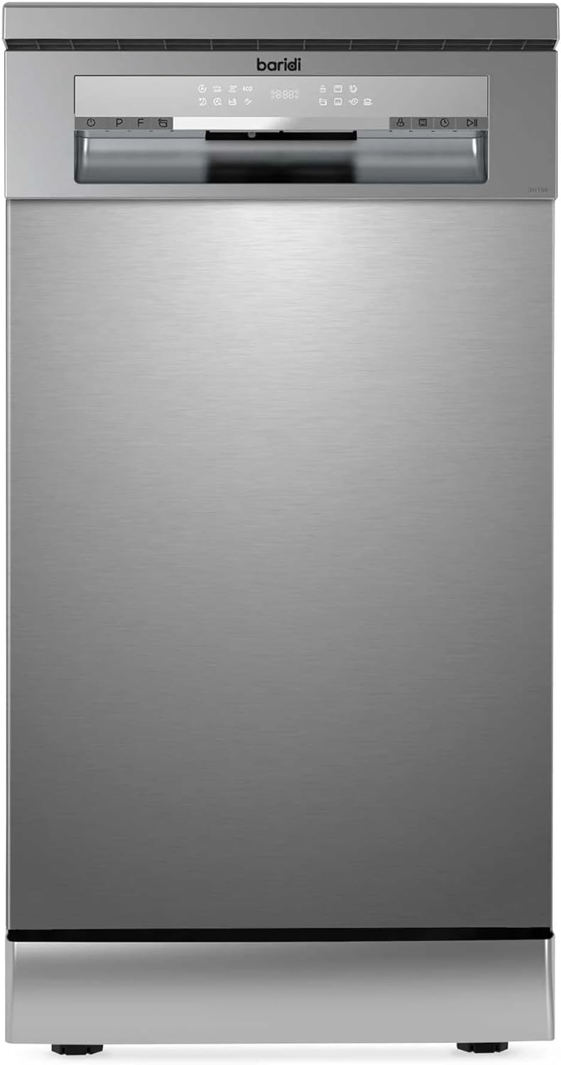 Baridi Slimline Freestanding Dishwasher, 45cm Wide with 10 Place Settings, 8 Programs 5 Functions, LED Display, Silver - DH166