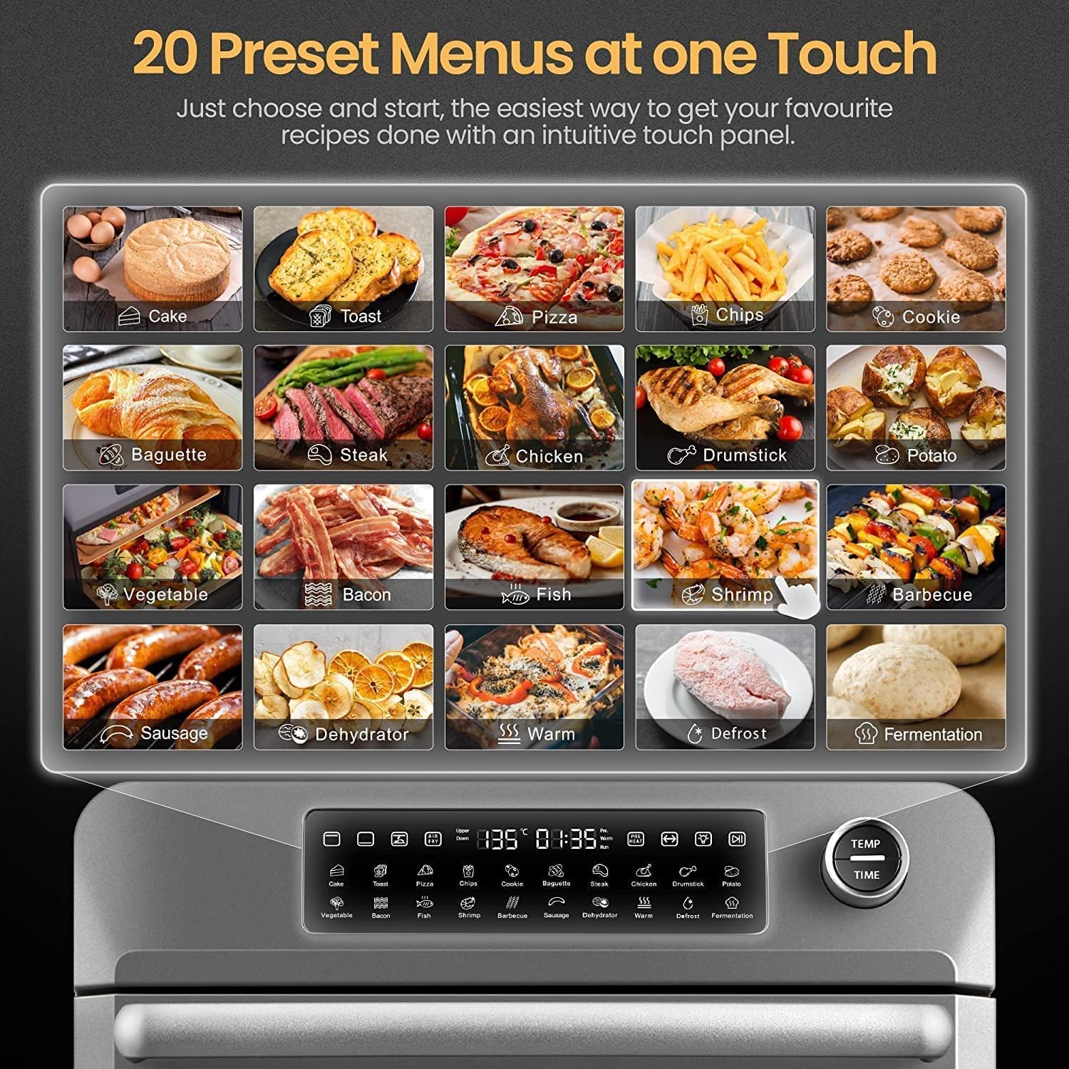 HAUSWIRT 20 in 1 Mini Oven, LCD Touch Screen Countertop Oven, 360° Hot Air Circulation Mini Electric Oven, 7 Accessories, Non-Stick Baking Pan, Rolling Grill Basket, 1600W, 25L, Toaster Oven