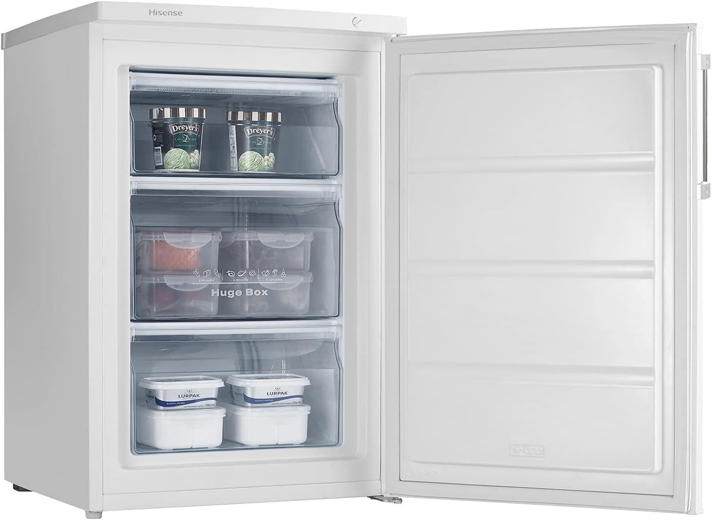 Hisense FV105D4BW21 56cm Under Counter Freezer - 82 litre capacity - Reversible Door - 3 Freezer Drawers - White - E Rated
