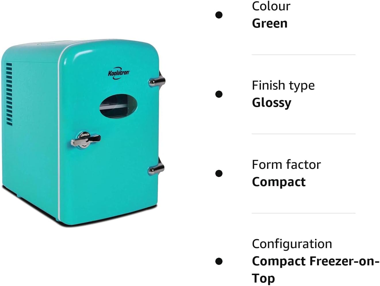 Koolatron Retro 4L 6 Can Portable Mini Fridge Compact Refrigerator for Bedroom Skincare Cosmetic Beauty Personal Cooler 12V and AC Cords, Desktop Accessory for Home Office Car Travel (Aqua)