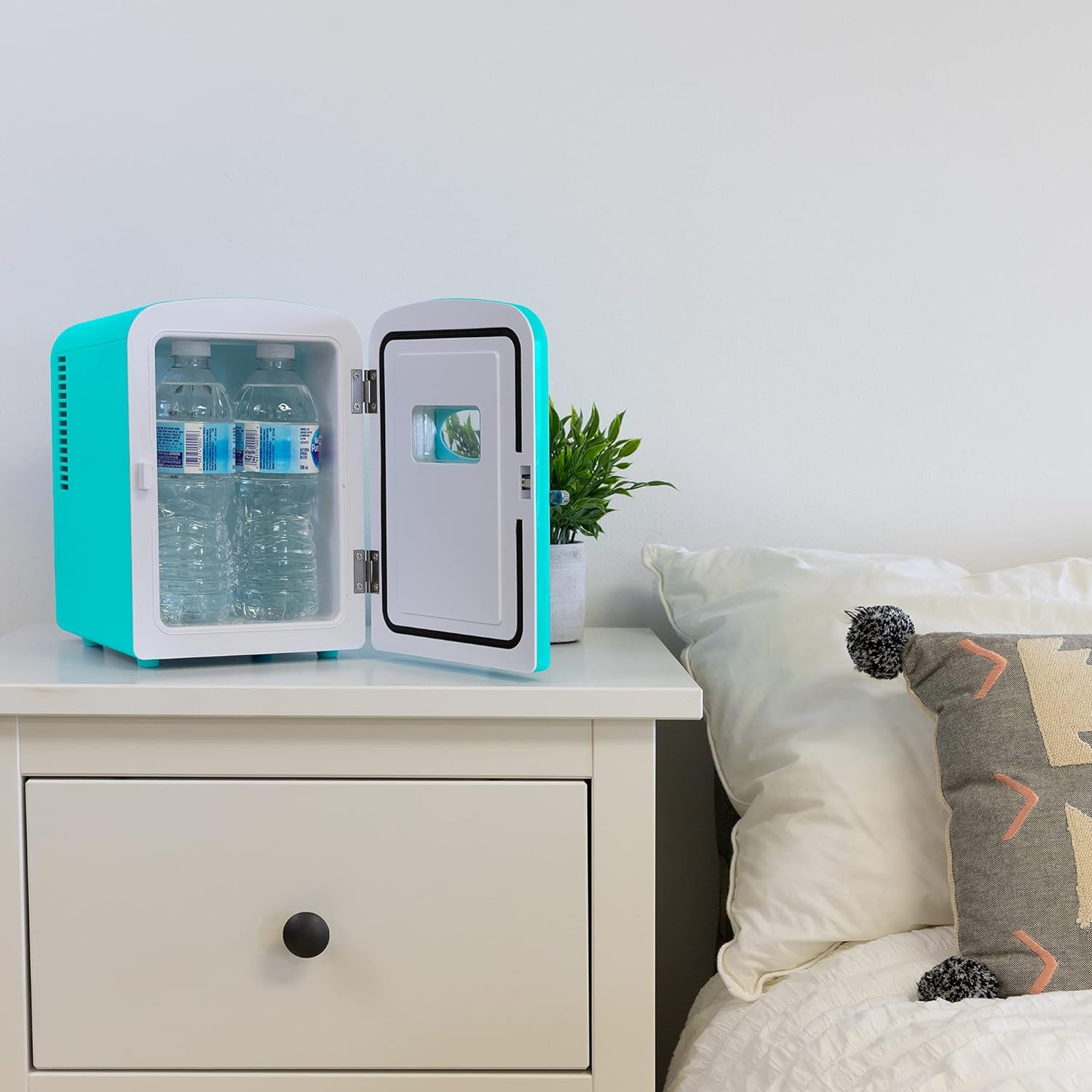 Koolatron Retro 4L 6 Can Portable Mini Fridge Compact Refrigerator for Bedroom Skincare Cosmetic Beauty Personal Cooler 12V and AC Cords, Desktop Accessory for Home Office Car Travel (Aqua)