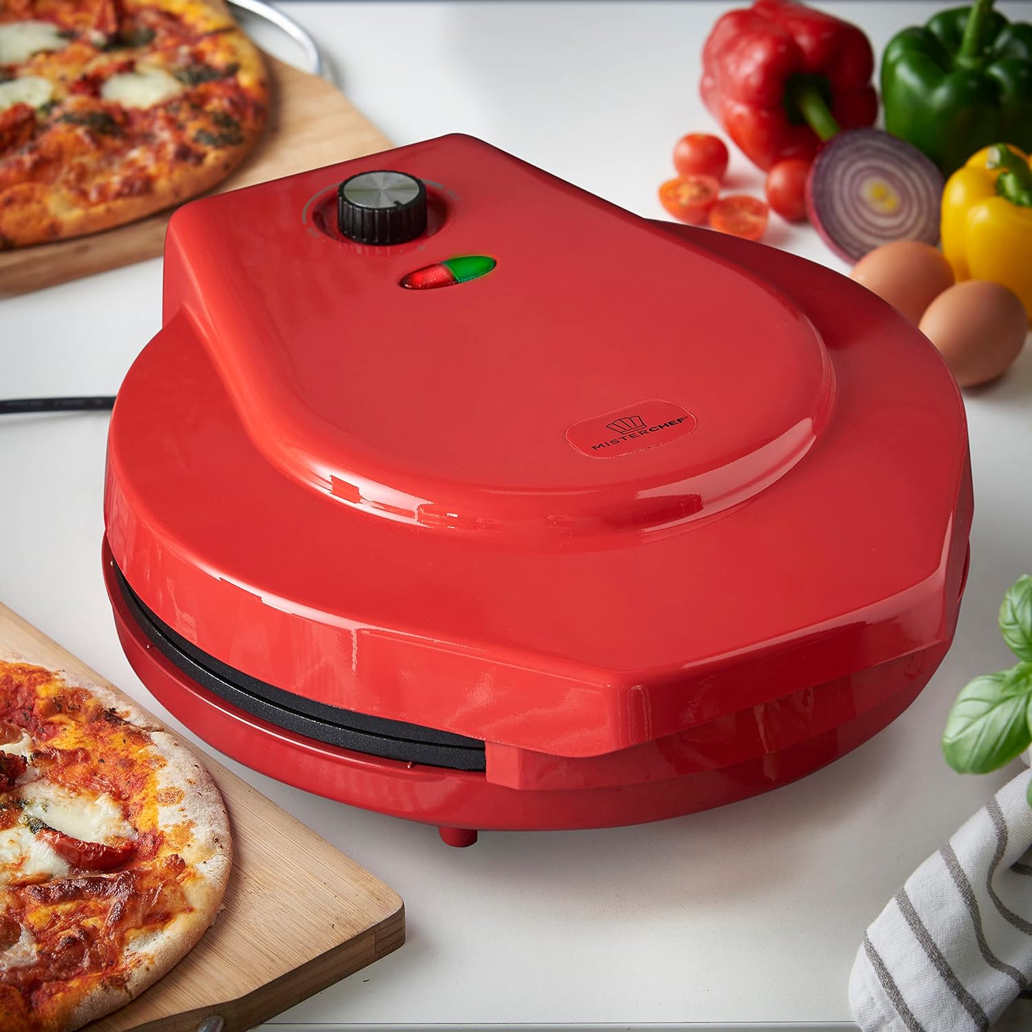 MisterChef Electric Pizza Maker 1400W, Indoor Portable Pizza Oven, Crepe, Pancake and Omelette Maker, 12 Inch / 30cm, Energy Efficient, Free Recipe Book Enclosed, 2 Year Warranty