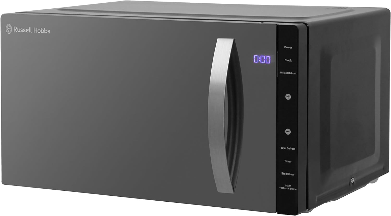 Russell Hobbs RHFM2363B 23 L 800 W Black Digital Flatbed Solo Freestanding Microwave with 5 Power Levels, 8 Auto Cook Menus, Easy Clean, Clock and Timer, Automatic Defrost