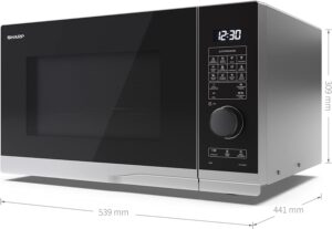 sharp yc ps234au s 23 litre 900w digital microwave 10 power levels eco mode defrost function led cavity light silver 3
