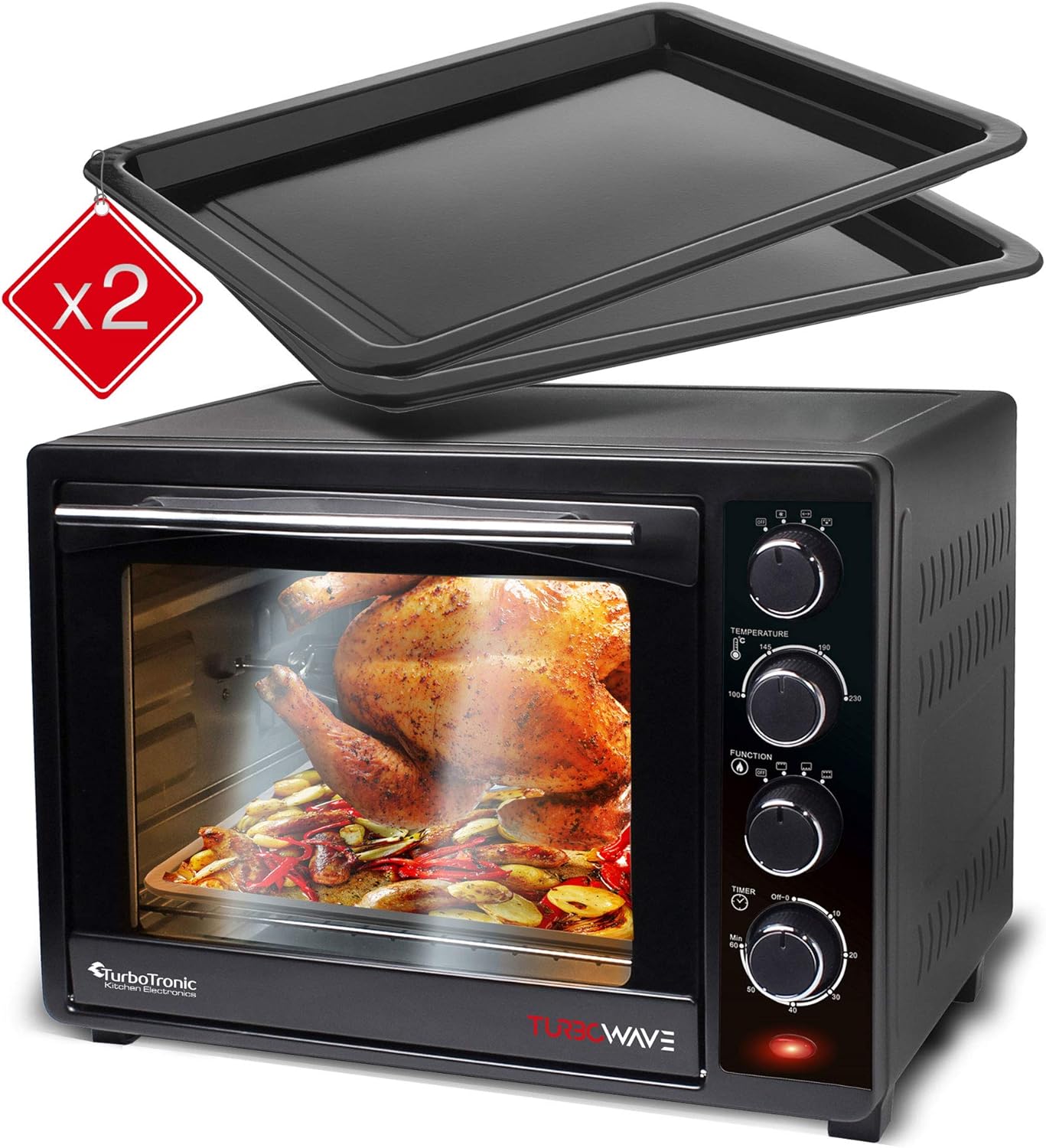 TurboTronic Mini Oven with Double Glazed Electric Grill Pizza Oven with Timer Function