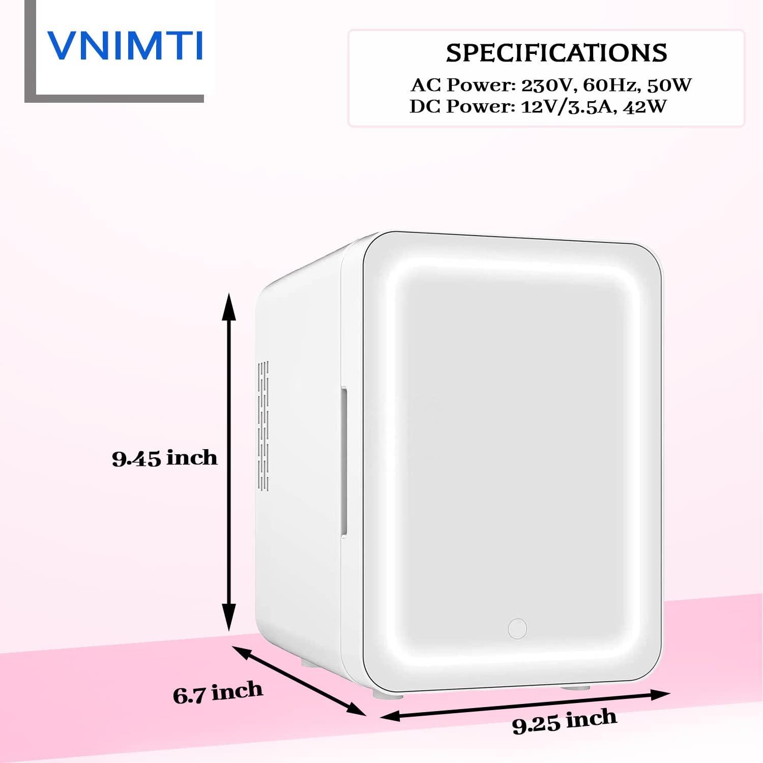 VNIMTI Mini Skin Care Fridge 4 Liter/6 Cans, Portable Beauty Fridge with Led Mirror, Small Compact Refrigerator Cooler Warmer for Dorm, Bedroom, Car, Office (4L- White)