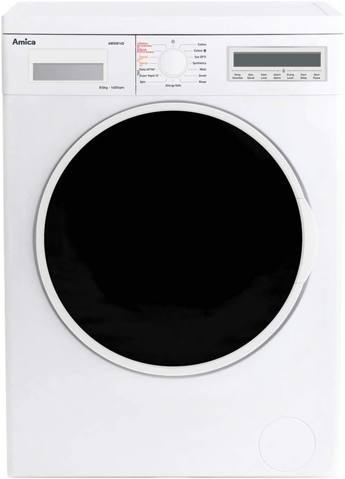 Amica awdi814d Freestanding Front-Load A White Washing Machine – Washer Dryer (Drum Front, Freestanding, White, 6 kg, 1400 RPM, A) [Energy Class A]