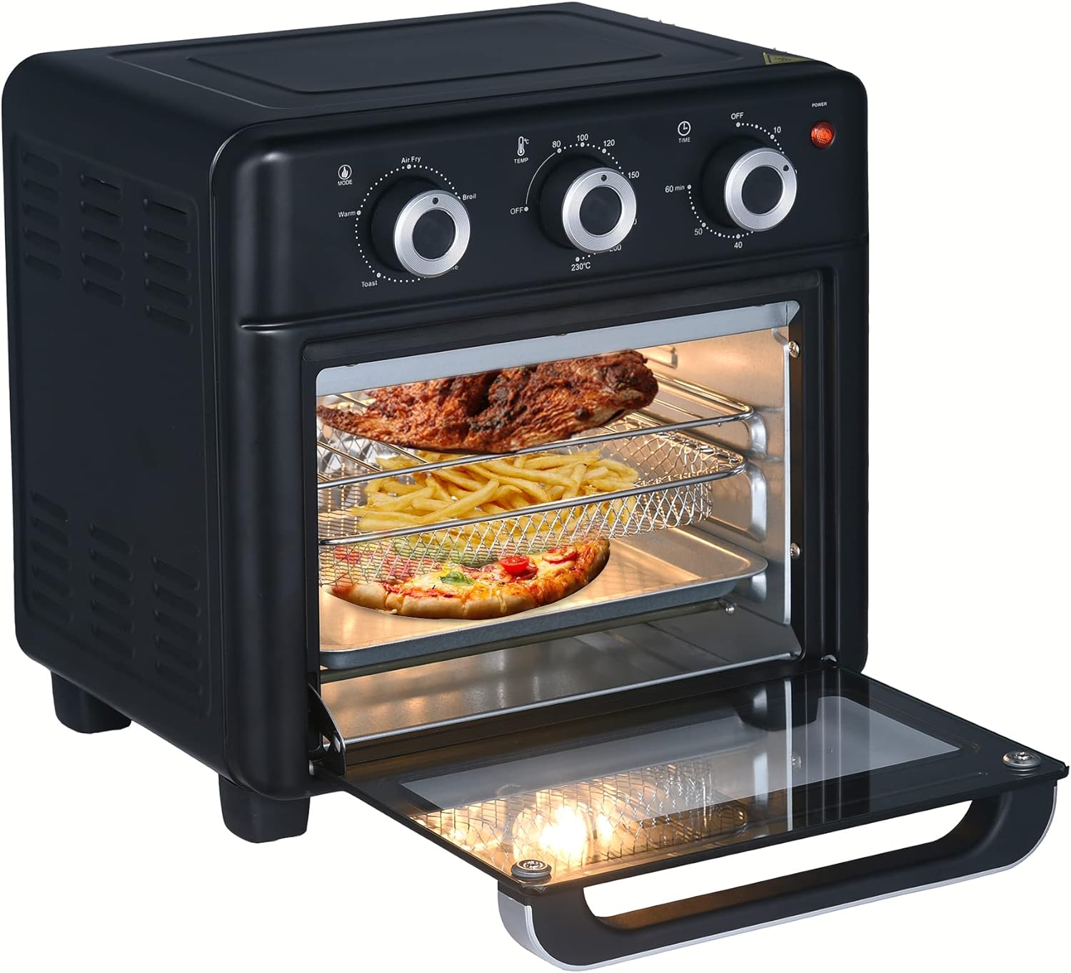 Belaco 15L Air Fryer Oven 1200w Mini Oven Multifunction Countertop Convection Toaster Oven and Grill, Double Layered Glass Door 80-230° Temp Setting, Healthy Oil Free Heating