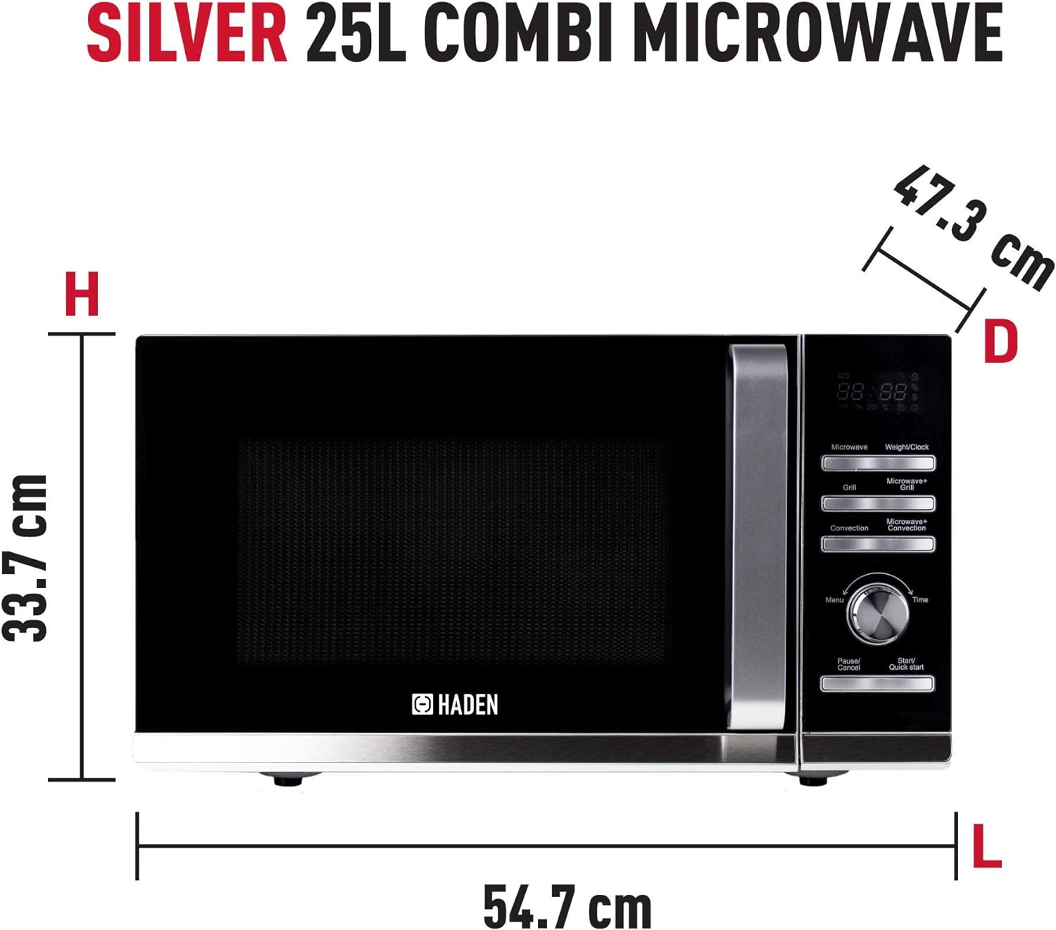 Haden Microwave Combination Oven – Convection Oven Grill, 900W, 25L, Silver combi microwave - 8 Auto Cook Programs - 5 Power Levels - Child Lock System
