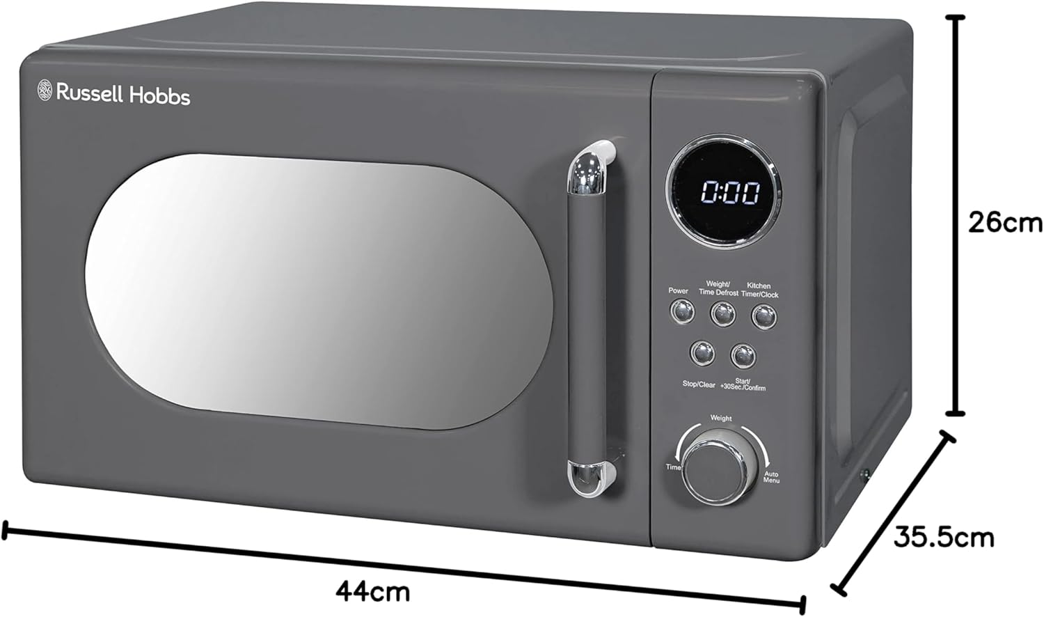 Russell Hobbs RHM2044C Retro 20 Litre Cream Digital Microwave, 800W, Mirror Finish, 8 Auto Cook Settings, 5 Power Levels