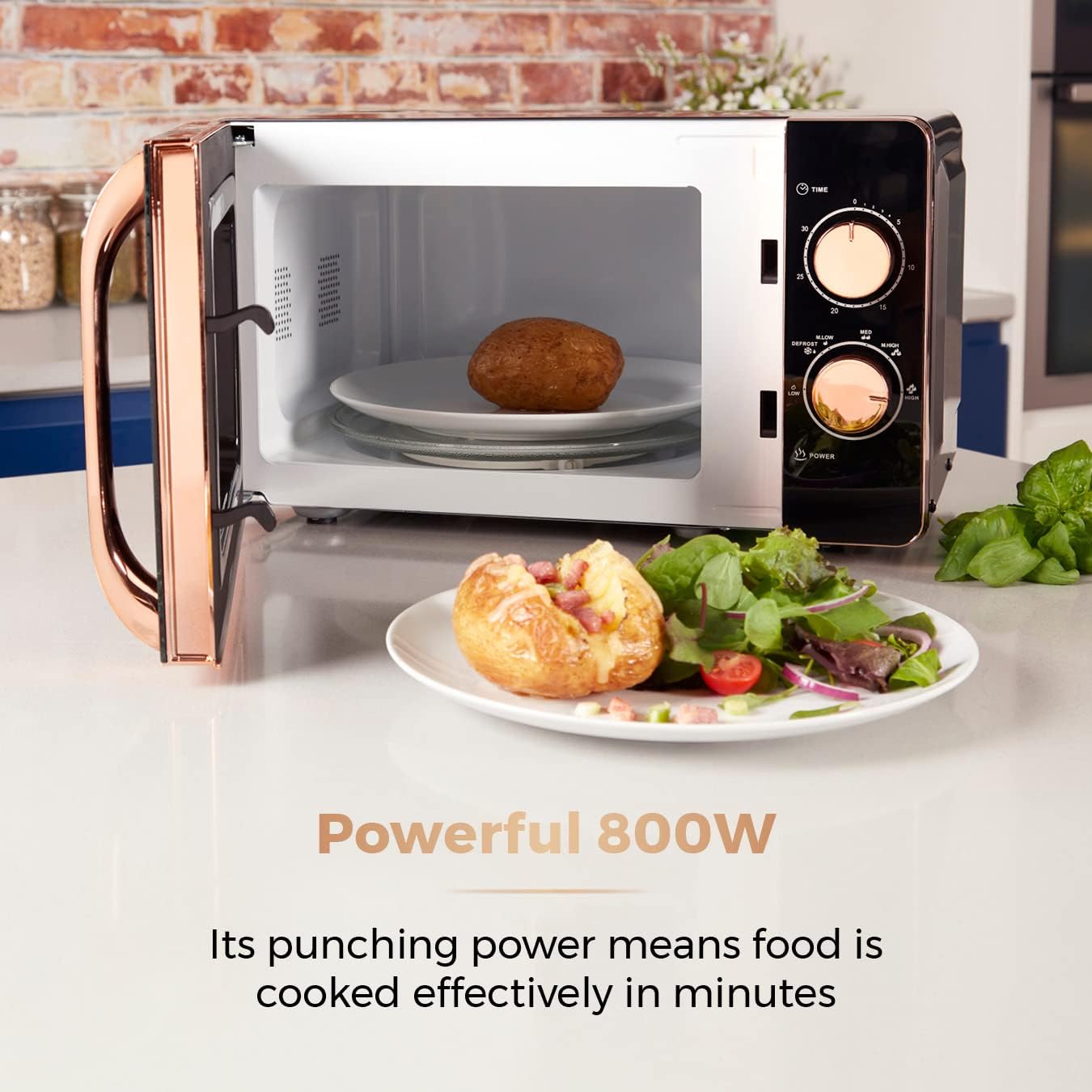 Tower T24020 Manual Microwave with 30-Minute Timer and 6 Power Levels, 20L, 800W Black and Rose Gold