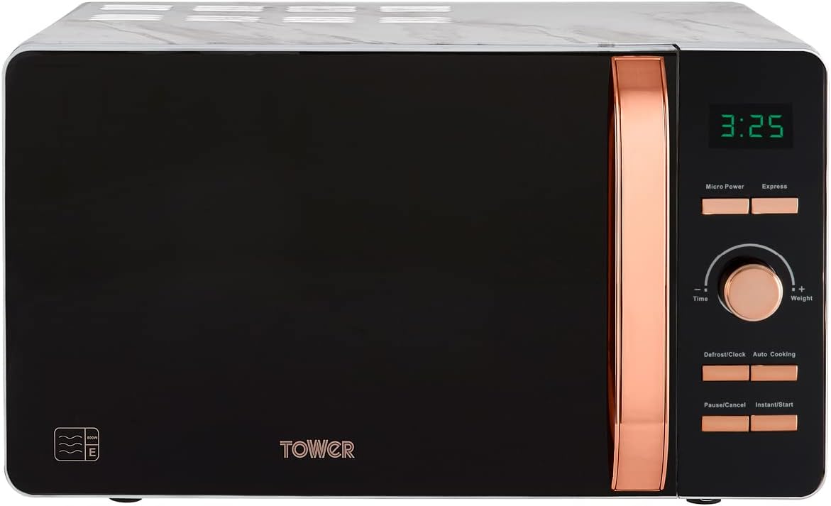 Tower T24020 Manual Microwave with 30-Minute Timer and 6 Power Levels, 20L, 800W Black and Rose Gold